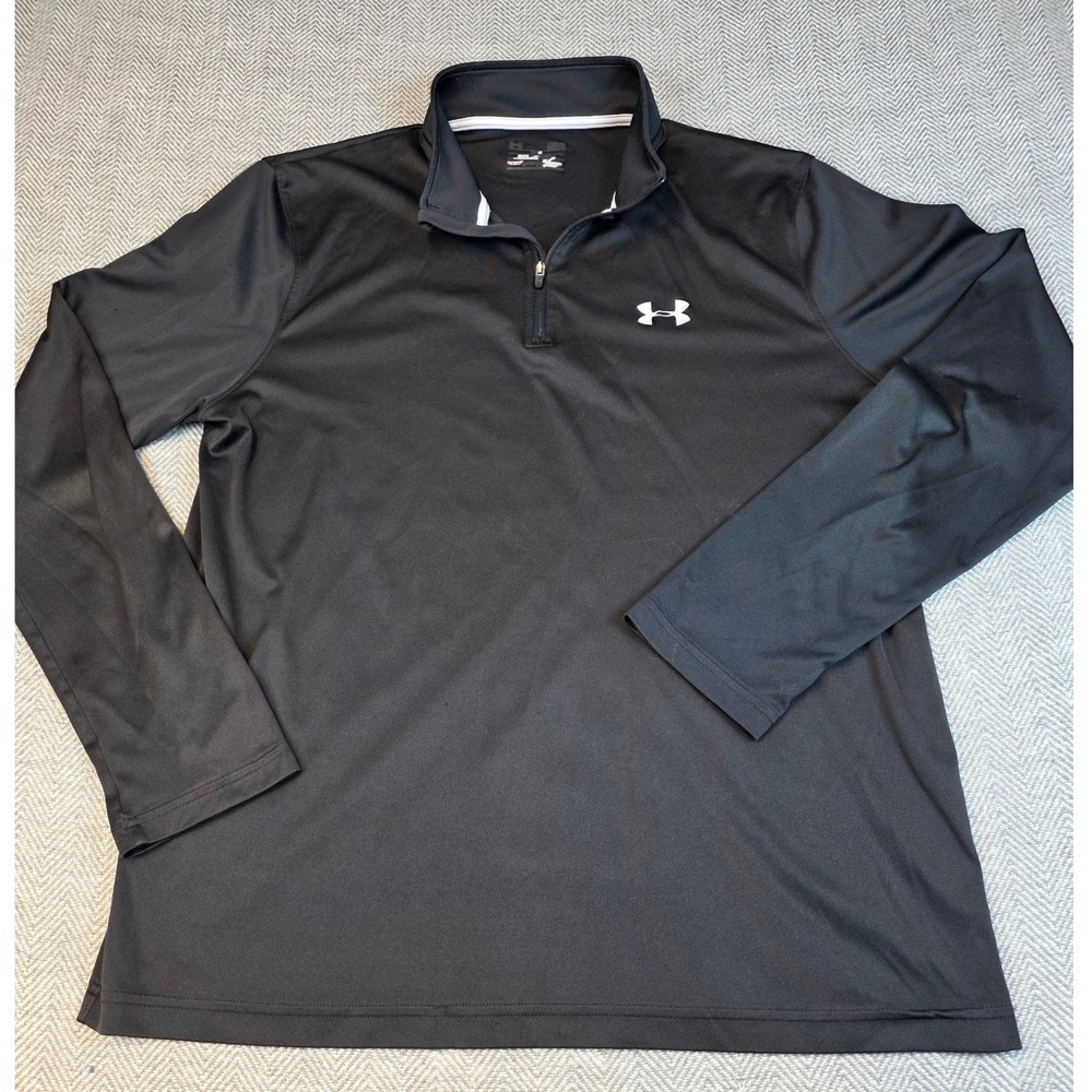Under Armour Mens HeatGear Black Quarter Zip Pullover Long Sleeve Shirt Large